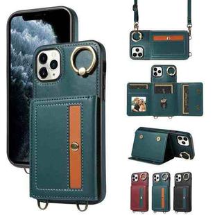 For iPhone 11 Pro Max Crossbodys Card Bag Ring Holder Leather Phone Case(Green)