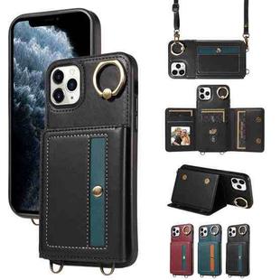 For iPhone 11 Pro Max Crossbodys Card Bag Ring Holder Leather Phone Case(Black)