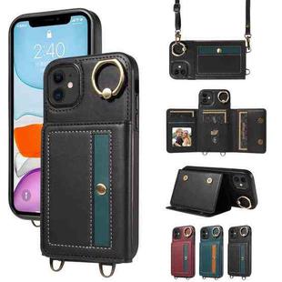 For iPhone 11 Crossbodys Card Bag Ring Holder Leather Phone Case(Black)