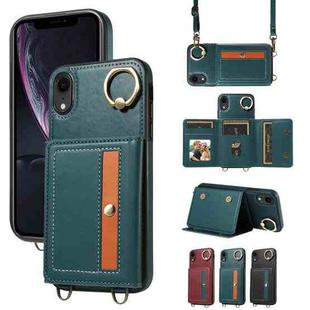 For iPhone XR Crossbodys Card Bag Ring Holder Leather Phone Case(Green)