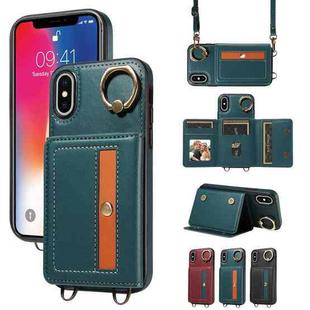 For iPhone XS Max Crossbodys Card Bag Ring Holder Leather Phone Case(Green)