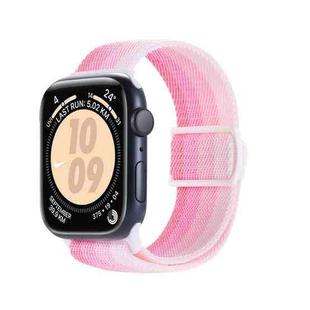 For Apple Watch SE 2022 44mm Carbon Fiber Texture Snap Buckle Nylon Watch Band(Gradient Pink)