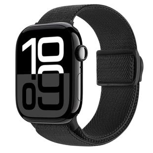 For Apple Watch Series 10 46mm Carbon Fiber Texture Snap Buckle Nylon Watch Band(Black)