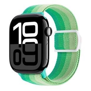 For Apple Watch Series 10 46mm Carbon Fiber Texture Snap Buckle Nylon Watch Band(Gradient Green)