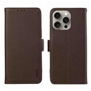 For iPhone 15 Pro Max ABEEL Side-Magnetic Litchi Pattern Leather RFID Phone Case(Brown)