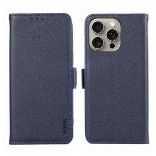 For iPhone 15 Pro Max ABEEL Side-Magnetic Litchi Pattern Leather RFID Phone Case(Blue)