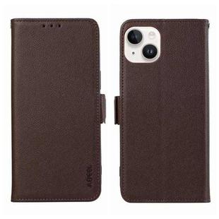 For iPhone 15 ABEEL Side-Magnetic Litchi Pattern Leather RFID Phone Case(Brown)