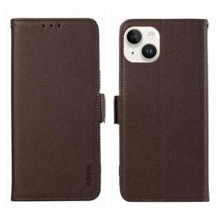 For iPhone 15 Plus ABEEL Side-Magnetic Litchi Pattern Leather RFID Phone Case(Brown)