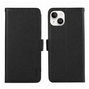 For iPhone 14 Plus ABEEL Side-Magnetic Litchi Pattern Leather RFID Phone Case(Black)