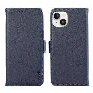 For iPhone 14 ABEEL Side-Magnetic Litchi Pattern Leather RFID Phone Case(Blue)