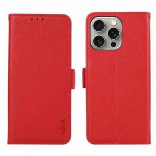 For iPhone 13 Pro ABEEL Side-Magnetic Litchi Pattern Leather RFID Phone Case(Red)