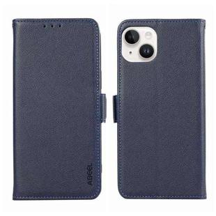 For iPhone 13 ABEEL Side-Magnetic Litchi Pattern Leather RFID Phone Case(Blue)