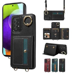 For Samsung Galaxy A72 5G/4G Crossbodys Wallet Bag Ring Holder Leather Phone Case(Black)