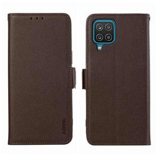 For Samsung Galaxy A12 ABEEL Side-Magnetic Litchi Pattern Leather RFID Phone Case(Brown)