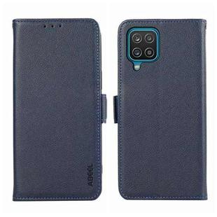 For Samsung Galaxy A12 ABEEL Side-Magnetic Litchi Pattern Leather RFID Phone Case(Blue)