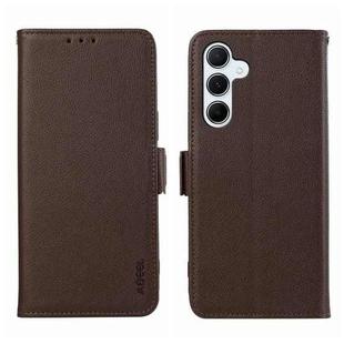 For Samsung Galaxy A14 4G/5G ABEEL Side-Magnetic Litchi Pattern Leather RFID Phone Case(Brown)