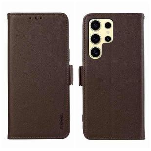 For Samsung Galaxy S21 Ultra 5G ABEEL Side-Magnetic Litchi Pattern Leather RFID Phone Case(Brown)