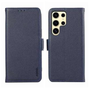 For Samsung Galaxy S21 Ultra 5G ABEEL Side-Magnetic Litchi Pattern Leather RFID Phone Case(Blue)