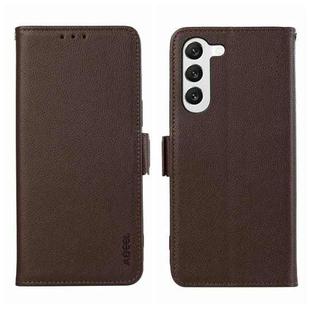 For Samsung Galaxy S22 5G ABEEL Side-Magnetic Litchi Pattern Leather RFID Phone Case(Brown)