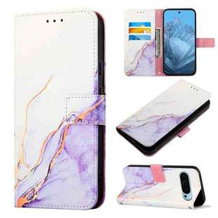 For Google Pixel 9 PT003 Marble Pattern Flip Leather Phone Case(White Purple)