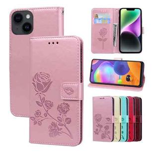 For iPhone 15 Rose Embossed Flip PU Leather Phone Case(Rose Gold)