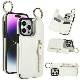 For iPhone 14 Pro Litchi Texture Zipper Double Buckle Card Bag Phone Case(White)