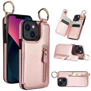 For iPhone 13 mini Litchi Texture Zipper Double Buckle Card Bag Phone Case(Rose Gold)