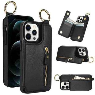 For iPhone 12 Pro Litchi Texture Zipper Double Buckle Card Bag Phone Case(Black)