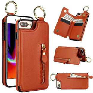 For iPhone 8 Plus / 7 Plus Litchi Texture Zipper Double Buckle Card Bag Phone Case(Brown)