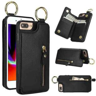 For iPhone 8 Plus / 7 Plus Litchi Texture Zipper Double Buckle Card Bag Phone Case(Black)