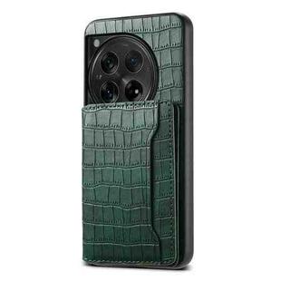For OnePlus 12 Crocodile Texture Card Bag Design Full Coverage Phone Case(Green)