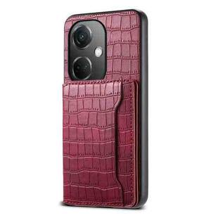 For OPPO K11 Crocodile Texture Card Bag Design Full Coverage Phone Case(Red)