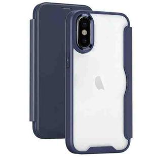 For iPhone X / XS RFID Blocking Adsorption Flip Leather Phone Case(Dark Blue)