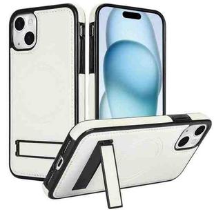 For iPhone 15 Plus Retro Leather Invisible Stand MagSafe Phone Case(White)