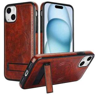 For iPhone 15 Plus Retro Leather Invisible Stand MagSafe Phone Case(Brown)