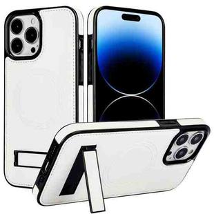 For iPhone 14 Pro Retro Leather Invisible Stand MagSafe Phone Case(White)