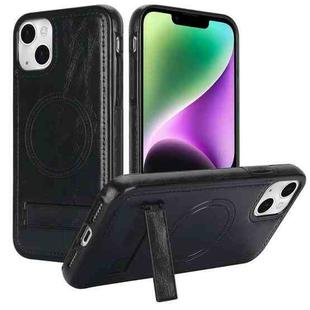 For iPhone 14 Plus Retro Leather Invisible Stand MagSafe Phone Case(Black)