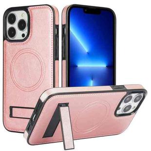For iPhone 13 Pro Retro Leather Invisible Stand MagSafe Phone Case(Rose Gold)