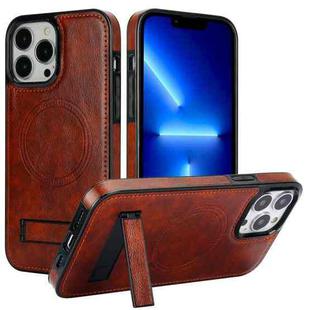 For iPhone 13 Pro Max Retro Leather Invisible Stand MagSafe Phone Case(Brown)