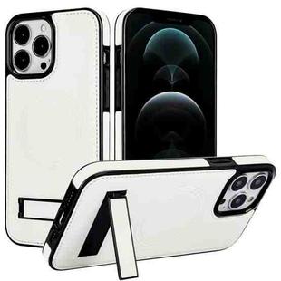 For iPhone 12 Pro Max Retro Leather Invisible Stand MagSafe Phone Case(White)