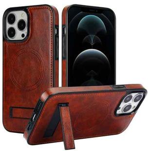 For iPhone 12 Pro Max Retro Leather Invisible Stand MagSafe Phone Case(Brown)