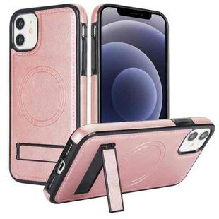 For iPhone 12 mini Retro Leather Invisible Stand MagSafe Phone Case(Rose Gold)