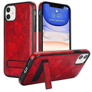 For iPhone 11 Retro Leather Invisible Stand MagSafe Phone Case(Red)