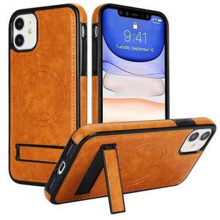 For iPhone 11 Retro Leather Invisible Stand MagSafe Phone Case(Yellow)
