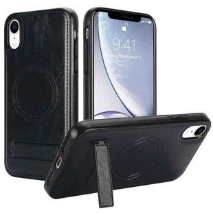 For iPhone XR Retro Leather Invisible Stand MagSafe Phone Case(Black)