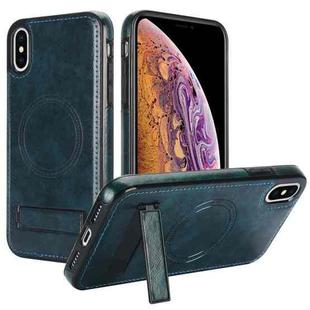 For iPhone X / XS Retro Leather Invisible Stand MagSafe Phone Case(Blue)