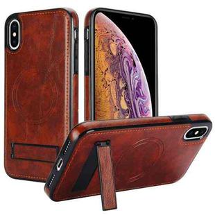 For iPhone X / XS Retro Leather Invisible Stand MagSafe Phone Case(Brown)