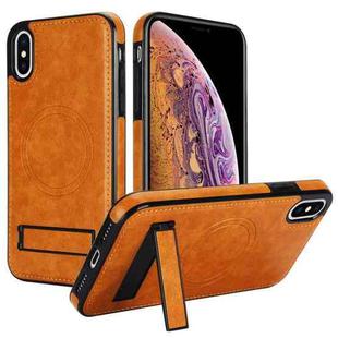 For iPhone XS Max Retro Leather Invisible Stand MagSafe Phone Case(Yellow)