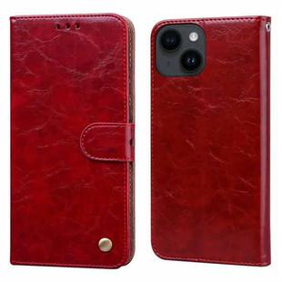 Oil Wax Texture Shockproof Flip Leather Phone Case For iPhone 15(Red)