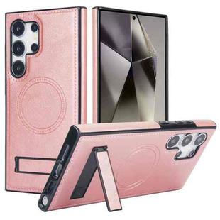 For Samsung Galaxy S24 Ultra 5G Retro Leather Invisible Stand MagSafe Phone Case(Rose Gold)